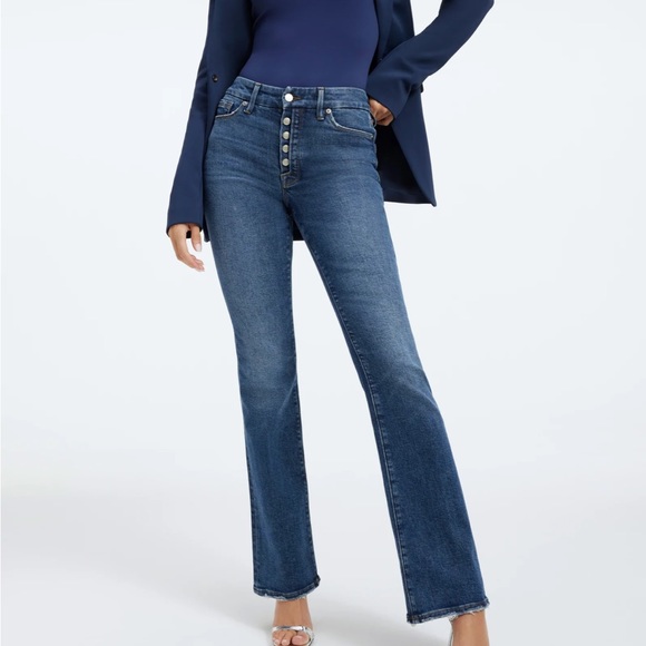 Good American good classic bootcut jeans NWT indigo331 button fly jeans - Picture 2 of 13